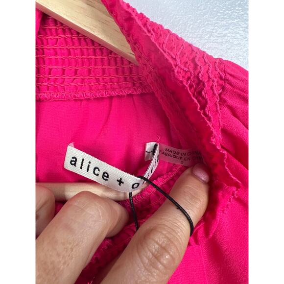 NWT Alice + Olivia Lavinia Smock Crepe Long Sleeve Fit & Flare Pink Mini Dress - Picture 6 of 10